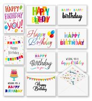 100 Happy Birthday Cards, Large Assorted Greeting Notes with Envelopes and Stickers, 10 Unique Designs, 5x7 Inch, Thick Card Stock Bulk Box Set, Blank Inside