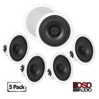 OSD Audio in-Ceiling/in-Wall Speaker Home Theater 5-Speaker Package w/Swivel Dome Tweeter Paintable Snap-in Grill (6.5" - 5 Pack)