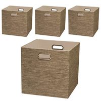 Posprica Storage Basket Bins,13×13 Foldable Storage Cube Boxes Fabric Drawer for Closet Shelf Cabinet Bookcase,4pcs,Coffee