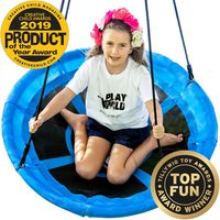 Saucer Tree Swing - 40" Round Swing Set - Attaches to Trees or Existing Swing Sets - Create Your Own Outdoor Backyard Playground - Adjustable Hanging Ropes - for Kids, Adults and Teens - Blue