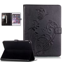 iPad Air 2 Case,iPad 6 Case,ikasus Embossing Flower Vines Butterfly Premium PU Leather Flip Wallet Pouch Stand Credit Card ID Holders Case Cover for 2014 Apple iPad Air 2 / iPad 6 Generation,Black