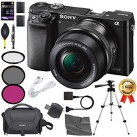 Sony Alpha a6000 Mirrorless Digital Camera with 16-50mm Lens and Accessory Kit (Black) + AOM 32GB Starter Bundle