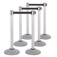US Weight Heavy Duty Premium Steel Stanchion with Extended 13-Foot Retractable Belt - Silver - Six Pack