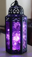 Vela Lanterns Moroccan Style Candle Lantern with LED Lights, Medium, Purple Glass