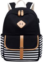 Travel Laptop Backpacks Womens Girls College School Backpack with USB Charger Port and over Luggage Trolley Sleeve (Black)