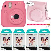 Fujifilm Instax Mini 9 Instant Camera (Flamingo Pink), Groovy Case and 4X Twin Pack Instant Film (80 Sheets) Bundle