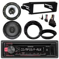 Kenwood KDC118 CD Stereo Audio Receiver - Bundle Combo With 2x Kenwood 6.5" Inch Black Coaxial Speakers W/ Adapter Brackets, Radio Dash Kit For 1998-2013 Harley Motorcycle Bikes