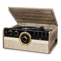 Victrola 6-in-1 Wood Bluetooth Mid Century Record Player with 3-Speed Turntable, CD, Cassette Player and Radio