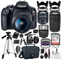 Canon EOS Rebel T7 Digital SLR Camera with EF-S 18-55mm is ii(2727C002 USA), Canon EF 75-300mm Telephoto Lens USA (Black) 19PC Professional Bundle -SanDisk 64gb SD Card + Canon Shoulder Bag+ More