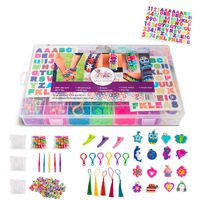 Liga Loom Band Refill Kit Rubber Includes 12000+ Pieces: 28 Loom Bands,600 S Clips,200 Beads,60 ABC Beads,30 Charms,10 Backpack Hooks,5 Tassels,4 Sticker Pages,3 Hair Clips,5 Hooks