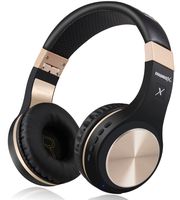 Bluetooth Headphones, Riwbox XBT-80 Folding Stereo Wireless Bluetooth Headphones Over Ear with Microphone and Volume Control, Wireless and Wired Headset for PC/Cell Phones/TV/Ipad (Black Gold)