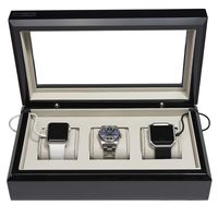 OYOBox Smart Watch Box, Luxury 3 Slot Lacquered Wood Organizer to Store and Charge, Black