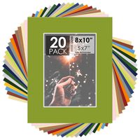 Mat Board Center, Pack of 20, 8x10 Mixed Colors White Core Picture Mats Mattes Matting for 5x7 Photo