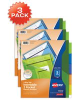 Avery 5-Tab Plastic Binder Dividers with Pockets, Insertable Multicolor Big Tabs, 3 Sets (11906)