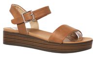 Soda Women's Flatform Comfort Insole Adjustable Ankle Buckle Platform Wedge Sandals, Nebula Tan Pu 8.5