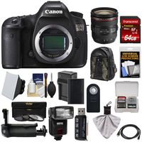 Canon EOS 5DS Digital SLR Camera Body with 24-70mm f/4L is Lens + 64GB Card + Battery & Charger + Backpack + Grip + Flash + Kit