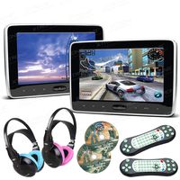 XTRONS Pair 2x10.1 Inch Car Auto Headrest HDMI Slim DVD Player Silver Frame Portable Monitor IR/FM Game Children Headphones Included(Blue&Pink)