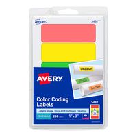 Avery Removable Print or Write Color Coding Labels, 1 x 3 Inches, 200 Labels (5481)