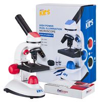 AMSCOPE-KIDS M50C-R14 40X-1000X Dual Illumination Student Microscope Gift Package Awarded 2016 Top 3 Ranking Best Kids Microscope (Red)
