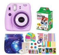 Fujifilm Instax Mini 9 Camera + Instant Camera Purple Set+Fuji Instax Mini Film + Instax Mini 9 Case + Instax Accessories Kit Bundle, Instant Camera Gift Sets - Light Purple