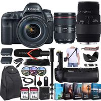 Canon EOS 5D Mark IV DSLR Camera w/Canon EF 24-105mm f/4L is II USM & Sigma 70-300mm f/4-5.6 DG Macro Lens + Canon BG-E20 Battery Grip + Pro Microphone & Exclusive Editing Software & Accessory Bundle