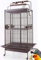 Mcage Large Wrought Iron Bird Parrot Cage Double Ladders Open/Close Play Top, Include Seed Guard and Play Top (Black Vein)