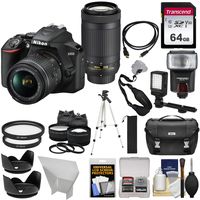 Nikon D3500 Digital SLR Camera & 18-55mm VR & 70-300mm DX AF-P Lenses with 64GB Card + Case + Flash + Tripod + LED Light + 2 Lens Kit