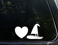 Sweet Tea Decals Heart Witch Hat - 6 3/4" x 3-3/4"- Vinyl Die Cut Decal/Bumper Sticker for Windows, Trucks, Cars, Laptops, Glasses. Mugs, Etc.
