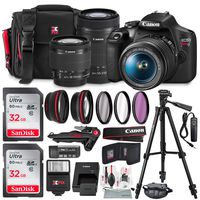 Canon T7 EOS Rebel DSLR Camera with EF-S 18-55mm f/3.5-5.6 is II and 55-250mm f4-5.6 is STM Lenses + UV Filter Kit & 32GB Dual SD Card Bundle (USA Warranty)