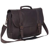 Kenneth Cole Reaction Show Full-Grain Colombian Leather Dual Compartment Flapover 15.6-inch Laptop Business Portfolio, Dark Brown