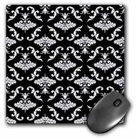 3dRose LLC 8 x 8 x 0.25 Inches Mouse Pad, White/Black Damask Pattern (mp_51327_1)
