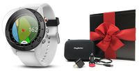 Garmin Approach S60 (White) Gift Box | Bundle Includes Glass Screen Protector, PlayBetter USB Car/Wall Charging Adapters & Protective Hard Case | Multi-Sport Golf GPS Watch | Gift Box, Red Bow