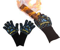 BlueFire Gloves BBQ Grill Firepit Oven Mitts Heat Resistant 932 Degrees F Lab Certified Professional Grade Kevlar (Large, Black)