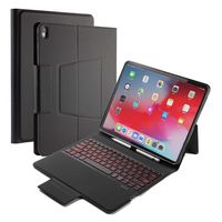 Keyboard Case for iPad Pro 11,7 Color Backlit Slim Wireless Keyboard Case with auto Sleep Wake Function and Penil Holder for New iPad Pro 11, Black