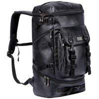 WITZMAN Travel Backpack For Men Hiking Nylon Rucksack Water Resistant Laptop Backpack Mens Duffel Knapsack (PU Leather Black)