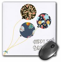 3D Rose"Happy 50Th BirthdayModern Stylish Floral Balloons. Elegant Black Brown Blue 50 Year Old Bday" Matte Finish Mouse Pad - 8 x 8" - mp_161991_1