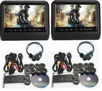 Black Pair 9" High Resolution Digital Screen Detachable Headrest Dvd Player Monitors,Games and Wireless Headphones + Cigarette Adapters