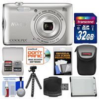 Nikon Coolpix A300 Wi-Fi Digital Camera (Silver) with 32GB Card + Case + Battery + Flex Tripod + Kit