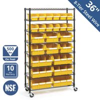 Seville Classics Commercial 8-Tier Black/Yellow NSF 24-Bin Rack Storage System