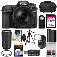 Nikon D7500 Wi-Fi 4K Digital SLR Camera & 16-80mm VR DX with 70-300mm AF-P VR Lens + 64GB Card + Battery + Case + Tripod + Flash + Filters Kit