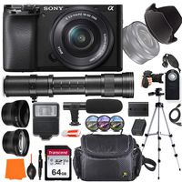 Sony Alpha a6100 Mirrorless Digital Camera with 16-50mm and 420-800mm Telephoto Lens + Wide-Angle & Telephoto Conversion Lens, 64GB Memory Card, Microphone, Digital Flash, Gadget Bag & More...