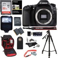 Canon EOS 80D Digital SLR Camera Body, 32GB Memory Card, Ritz Gear Camera Backpack, Camera Flash, Remote Shutter Release, Ritz Gear 57" Tripod, Lens Cleaning Kit, and Accessory Bundle