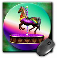 3dRose LLC 8 x 8 x 0.25 Inches Mouse Pad A Music Box Painted Pony with Stunning Colors of Greens and Magentas, Yellow and Purple Background (mp_128852_1)