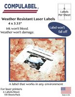 Compulabel Weather Resistant Polyster Shipping Labels for Laser Printers, 4 x 3-1/3 Inches Permanent Adhesive, 6 Per Sheet, 100 Sheets per Carton