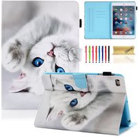 Dteck iPad Mini 1/2/3/4 Case, Slim Fit Folio Stand PU Leather Wallet Case with Auto Wake/Sleep Smart Protective Cover for Apple iPad Mini 1/ Mini 2/ Mini 3/ Mini 4, White Cat