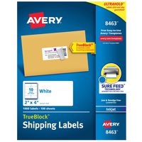 Avery Shipping Address Labels, Inkjet Printers, 1,000 Labels, 2x4 Labels, Permanent Adhesive, TrueBlock (8463), White