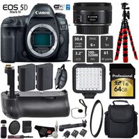 Canon EOS 5D Mark IV DSLR Camera With 50mm 1.8 STM Lens + Professional Battery Grip + UV Protection Filter + LED Kit + Extra Battery + Case + Wrist Strap + Tripod + Card Reader - International Version