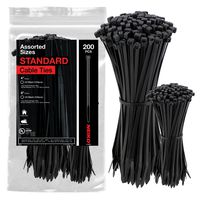 Neiko 51260A UV Black 4 and 8-Inch Heavy Duty Cable Zip Ties, 200-Piece Assortment | 18 and 75 lb Tensile Strength