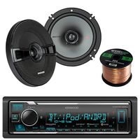 Kenwood KMM-BT315U Car In Dash Bluetooth Stereo Digital MP3 Receiver Sirius XM Ready Bundle Combo With 2 Kicker 41KSC654 6.5 inch 200W 2-Way Stereo Speakers + Enrock 50 Foot 16 Gauge Speaker Wire