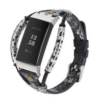 Wearlizer Compatible with Fitbit Charge 3 Bands for Women Men Leather Handmade Replacement Fit Bit Charge 3 hr Band Accessories Strap Stylish Wristbands Adjustable Size Bracelet (Floral White)